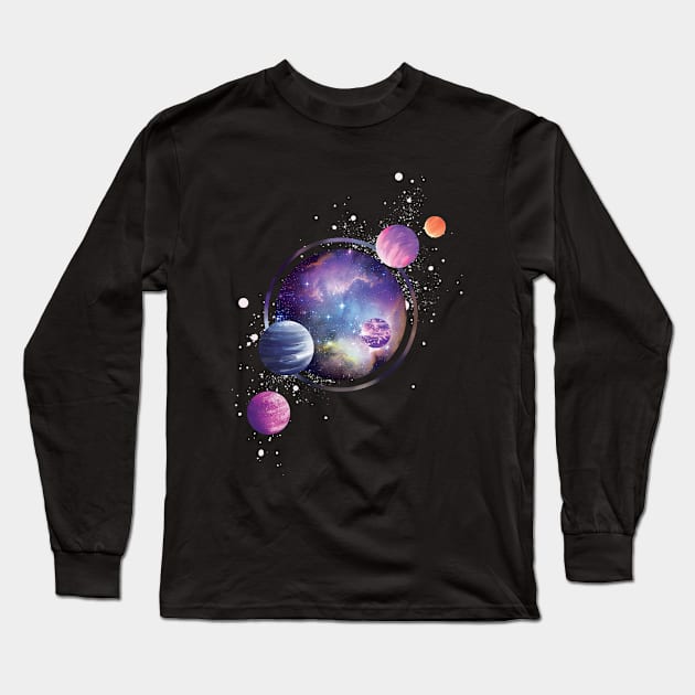 Galaxy Burst, Planet Art, Astronomy Gift, Galaxy Art, Astronaut Gift, Galaxy Space and Planets, Solar System Long Sleeve T-Shirt by Mia Delilah